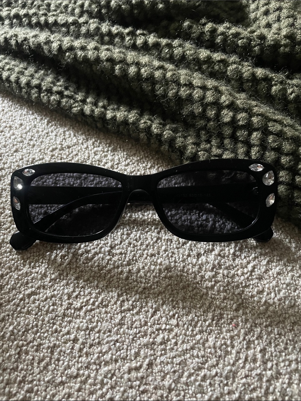 Black Crystal Accent Rectangular Women's Sunglasses